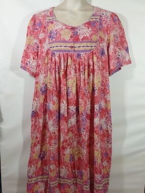 Only Necessities Pink Floral Pullover Short-Sleeve Housedress Muumuu Size 2X